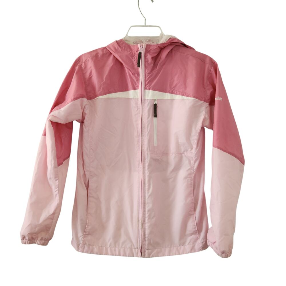 Columbia Windbreaker 14/16 Girls Kids Pink Hooded Lightweight Coat Zip Up